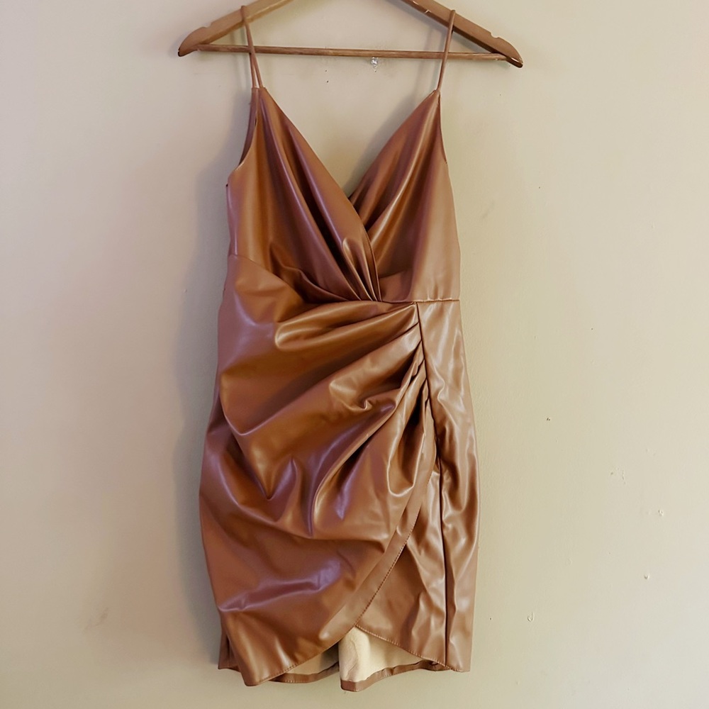 NWT DO+BE Brown Faux Leather Mini Dress